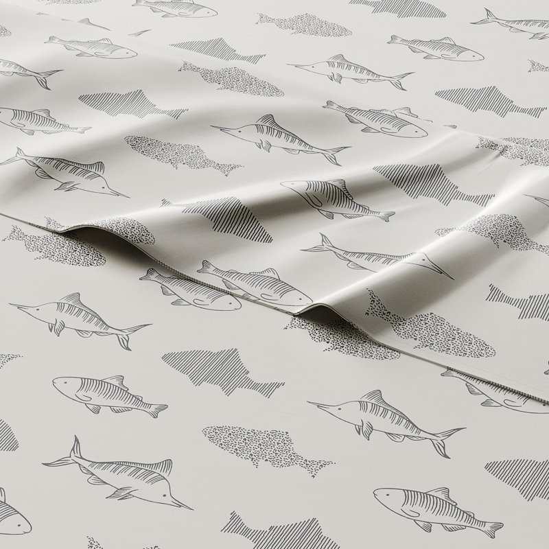 Twin Gray Fish Print Microfiber Deep Pocket Sheet Set