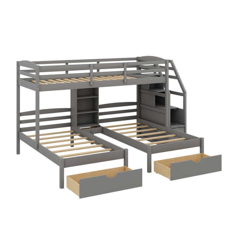 Twin-Over-Twin & Triple-Level Bunk Bed, Complete With Drawers And Staircase Storage