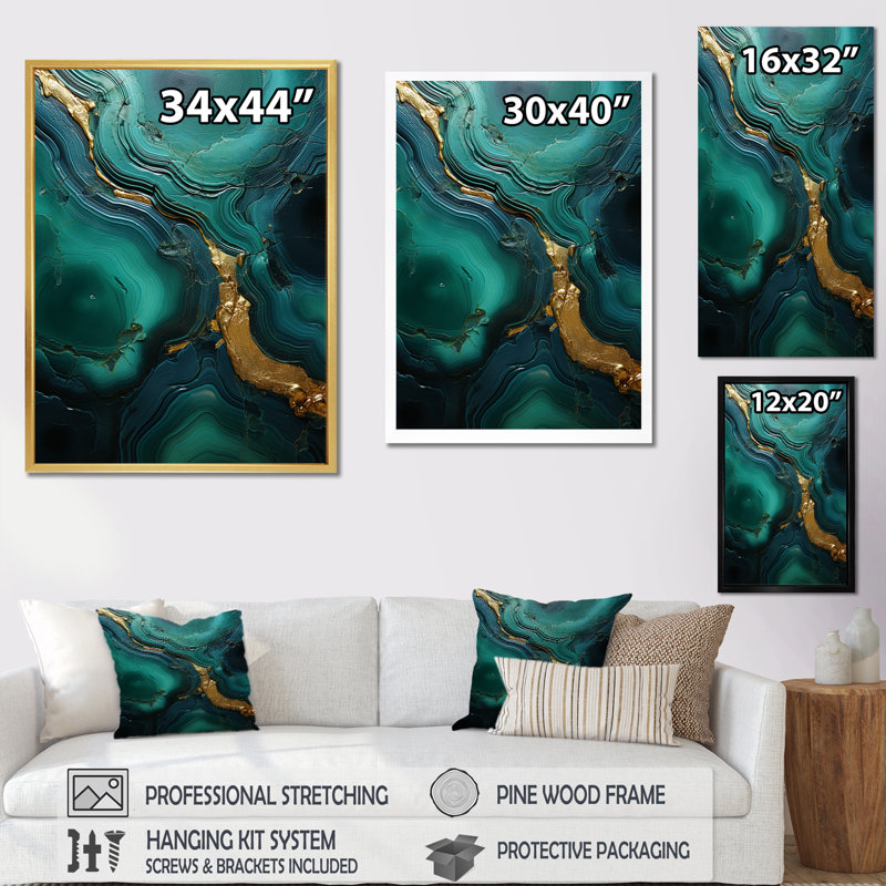 Spiritual Stone Malachite Renewal sur impression sur toile, Cadre flottant noir, H 32 po x l 16 po