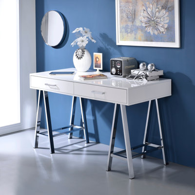 High Gloss and Chrome 2-Drawer Writing Desk