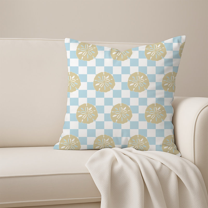 Sea Dollar Checker 18 x 18 Spun Poly Pillow, Blue/Yellow Sea Dollar Checker