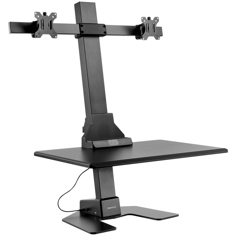 Mount-It! Height Adjustable Electric Standing Desk Converter, Sit Stand Desk with Dual Monitor Mount