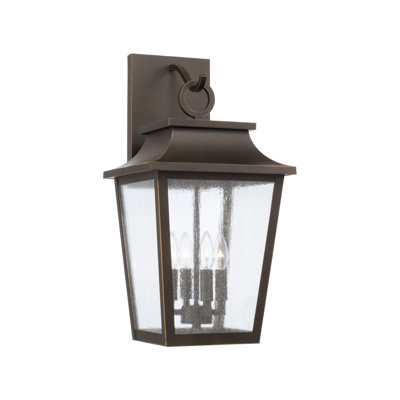 1-Light Outdoor Tapered Wall Lantern with Ripple Glass