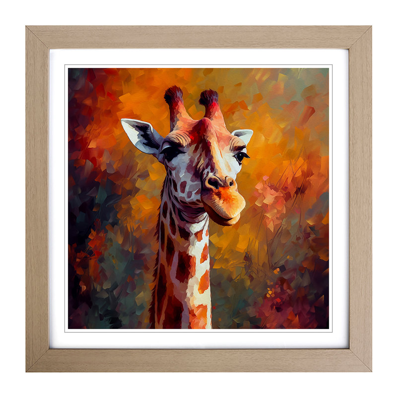 Giraffe Neo-Impressionism - Single Picture Frame Print on Wood, Oak
