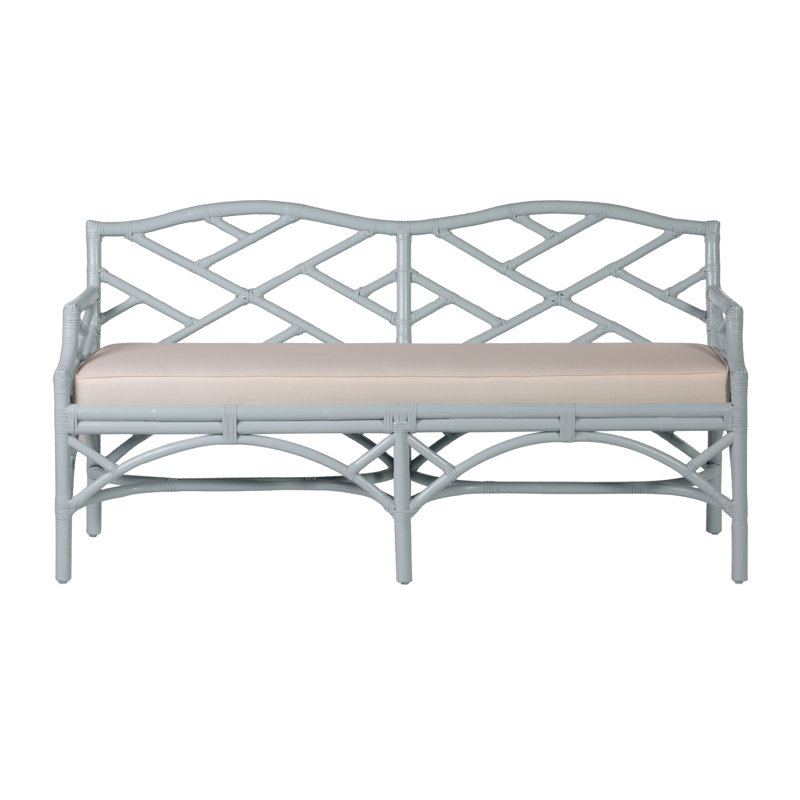 Chippendale Upholstered Bench, Light Blue