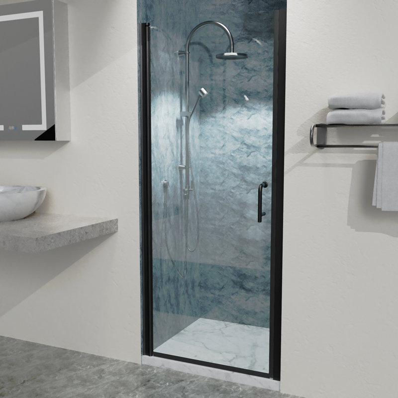 32 In. To 33-3/8 In. X 72 In Semi-Frameless Pivot Shower Door In Matte Black With Clear Glass