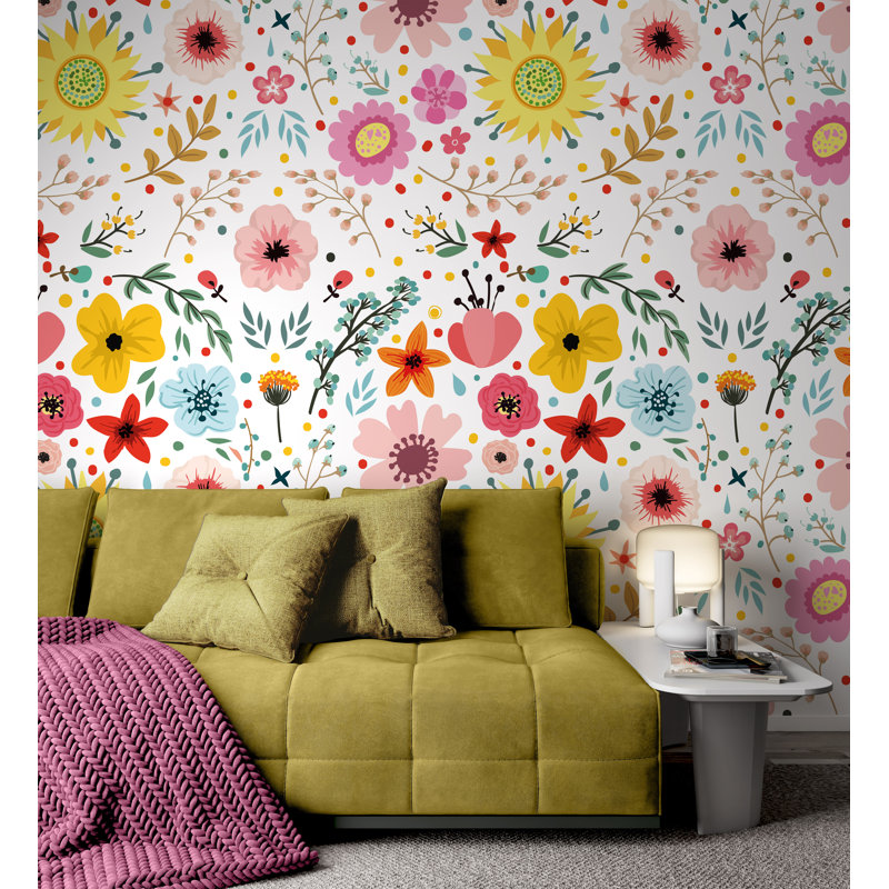 Papier peint fleurs colorées, L 114 po x l 172 po