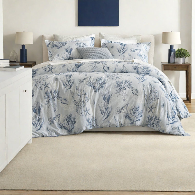 Luxury Cotton Sateen Bedding Set, Botanical Design, Full