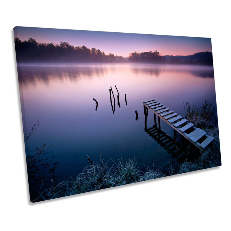 Lake Jetty Landscape Sunset - Wrapped Canvas Print, 30.5cm H x 45.7cm W x 2cm D