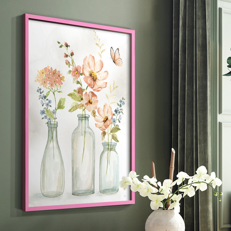Summer Trio II, reproduction encadrée - bois massif, Rose, H 10 po x l 8 po