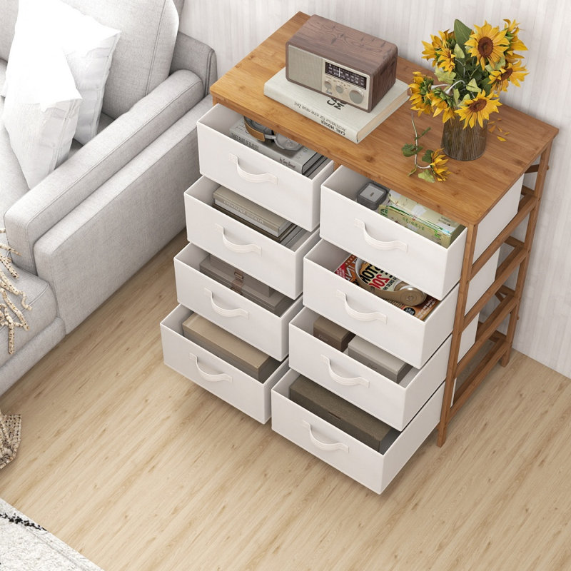 Commode 8 tiroirs en tissu de bambou avec bacs amovibles, rangement