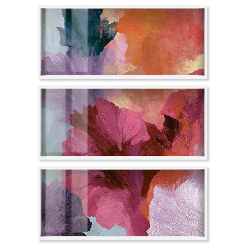 «Petal Symphony II», reproduction d'art moderne par Art Remedy, ensemble de 3, Cadre blanc