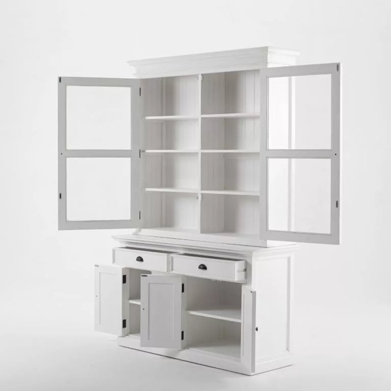 Huche de salle à manger en bois massif 57 po avec douze tablettes et deux tiroirs 57 po