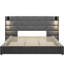 Structure de lit tapissier très grand en velours gris, applique murale avec tête de lit large rembourrée, cadre de repos confortable en tissu d'ameublement, et