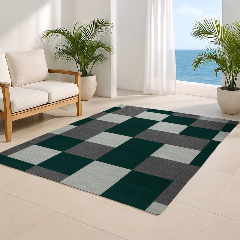 Tapis d'intérieur et d'extérieur à carreaux vert, Rectangle 5 pi x 7 pi