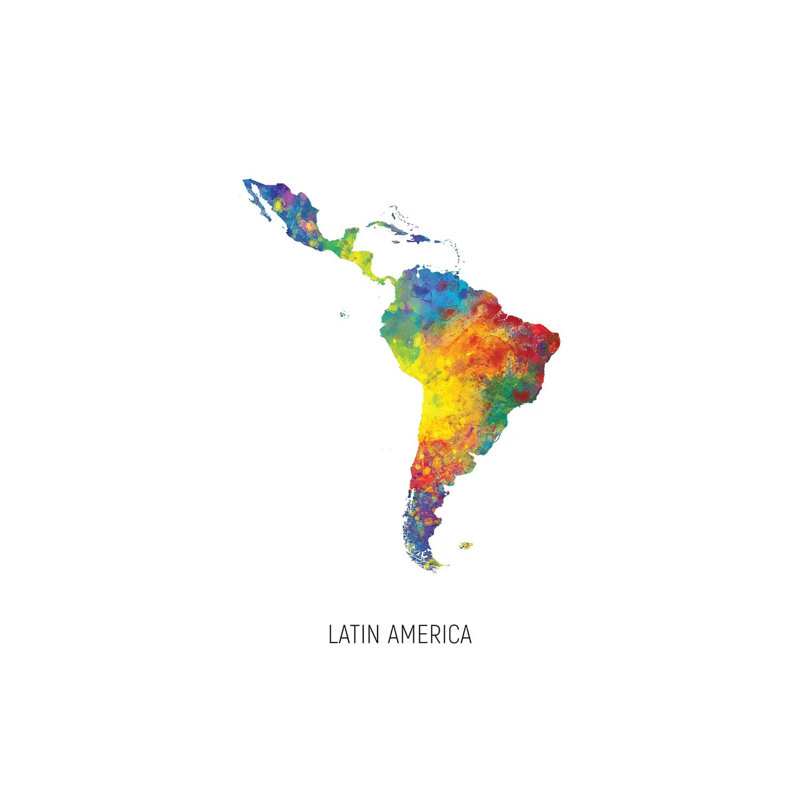 Latin America Map 1 Piece Wrapped Canvas Wall Art, 152.5 cm H x 101.5 cm W