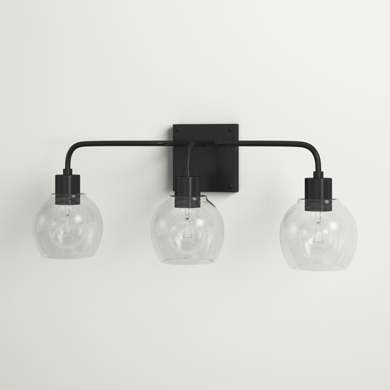 Bailey Dimmable Vanity Light, Matte Black, Clear, 3-Light