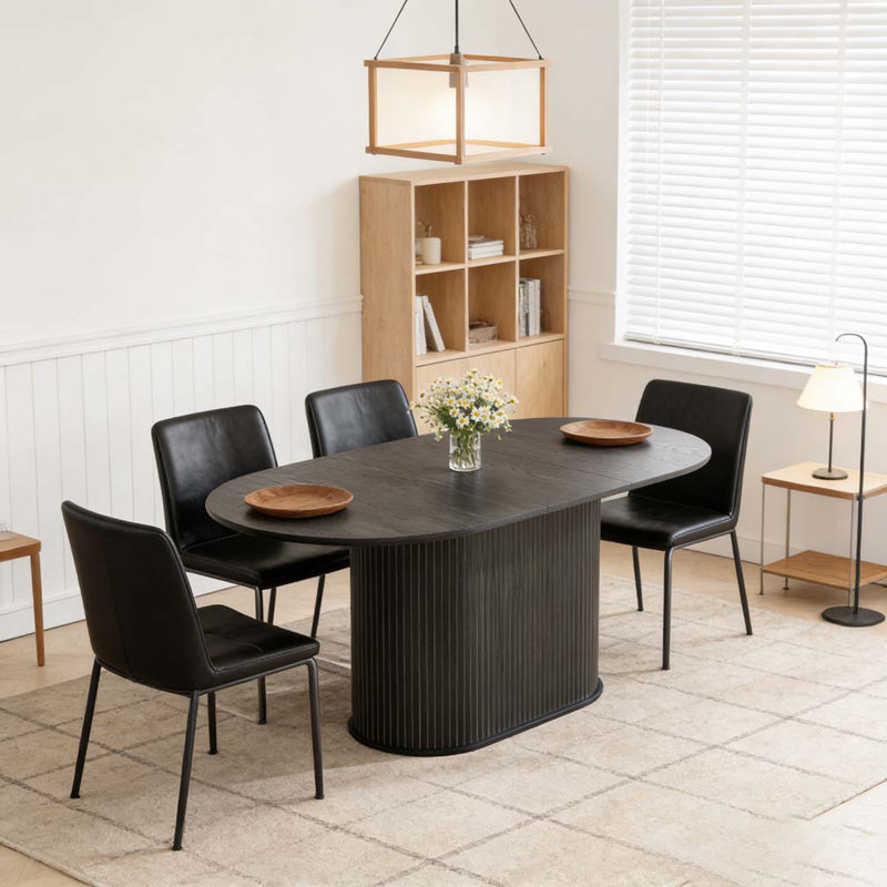 55.11"-70.86" Extendable Dining Table, Black
