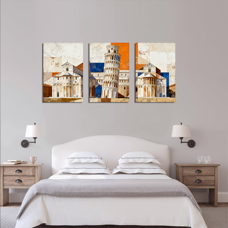 Tour de Pise et architecture romaine - Toile tendue - Ensemble de 3, H 18 po x l 36 po