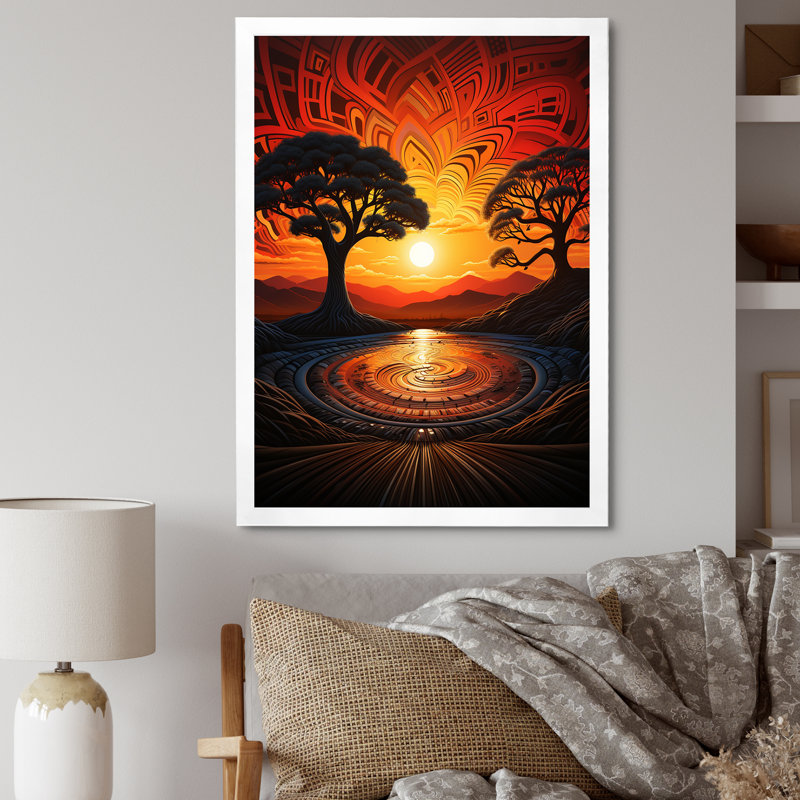 Folklore branches d'Afrique, coucher de soleil - art mural africain, Cadre photo blanc, H 20 po x l 12 po x P 1 po