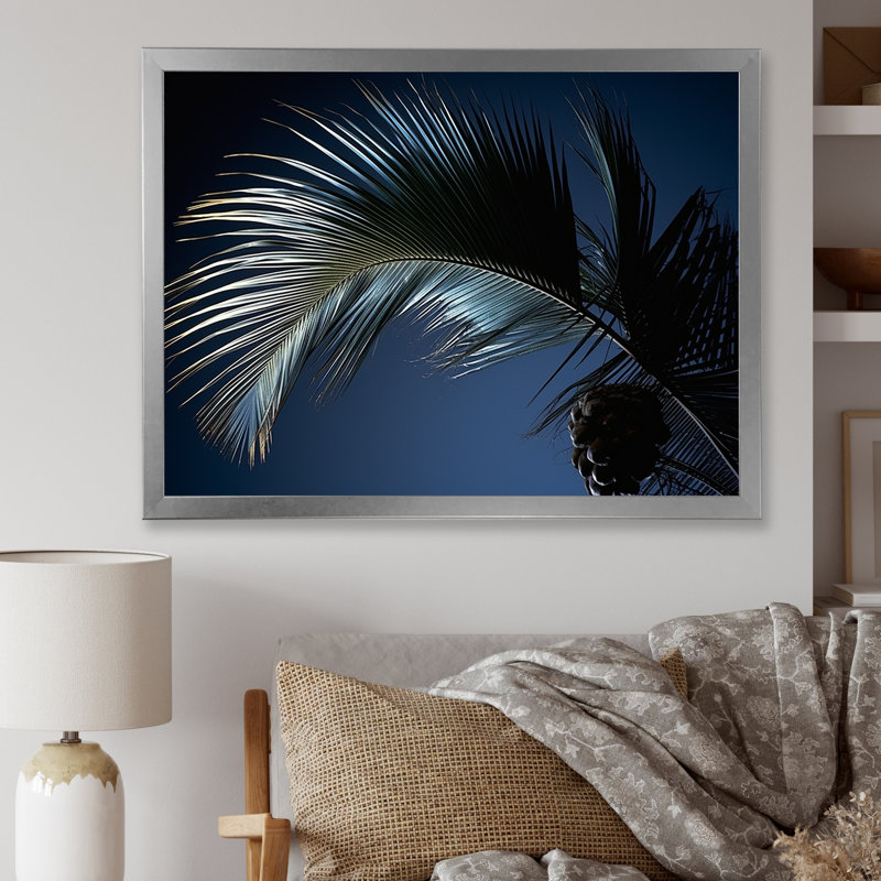 «Palm Leaf Jungle Calm - Palm Trees», reproduction d'art sur toile Palm, Cadre photo argenté, H 12 po x l 20 po x P 1 po