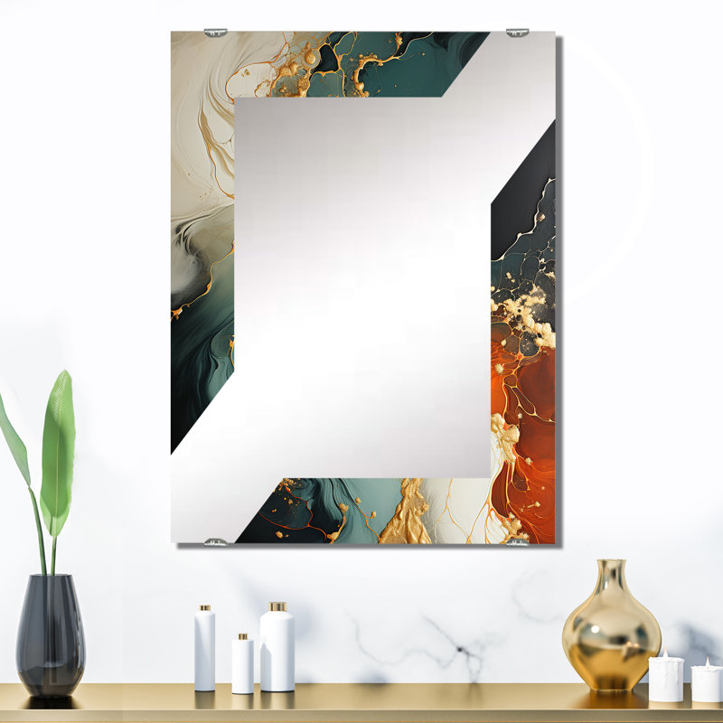 Stone Storm IV - Miroir mural avec peinture abstraite MIR137157, 32 po x 24 po