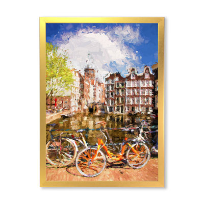 «Vintage Bikes In Amsterdam Street - Cabin & Lodge», reproduction d'art sur toile