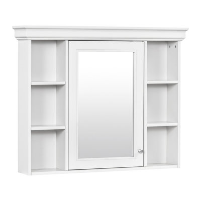Armoire de rangement murale 35 po x 28 po avec porte miroir, armoire de salle de bain moderne avec miroir, armoire à pharmacie avec 6 tablettes ouvertes