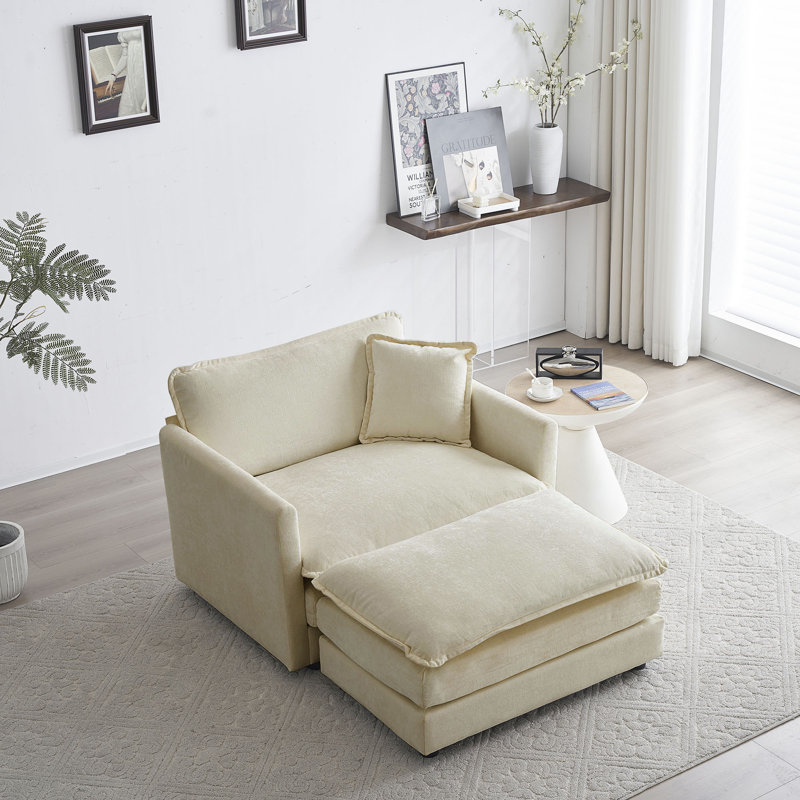 Chaise d'appoint moderne avec repose-pieds, H 33 po x l 41,4 po x P 57,4 po, Beige