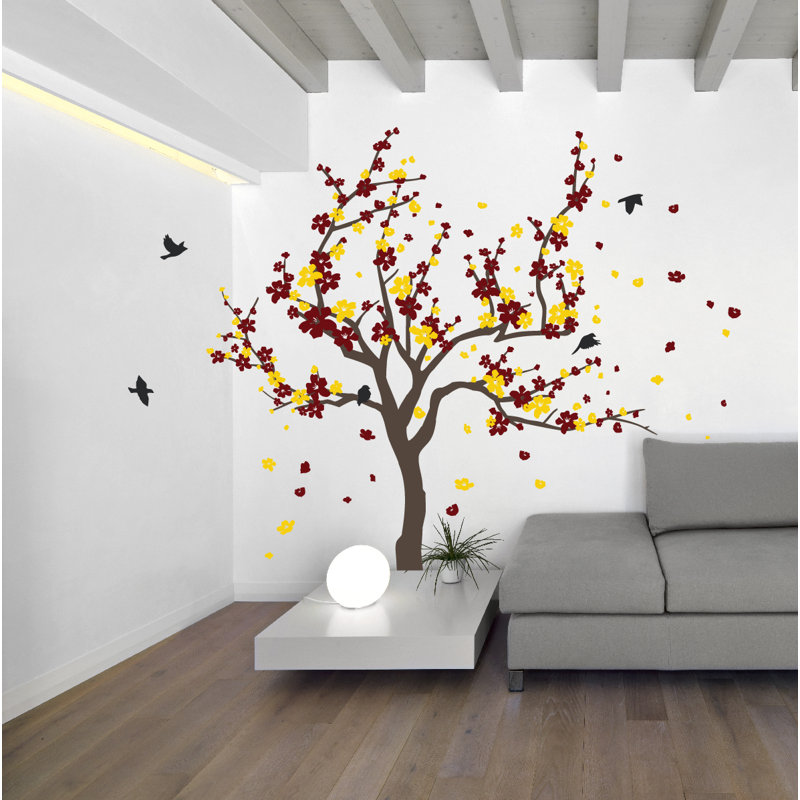 Adhésif décoratif cerisier japonais, Bourgogne / Jaune, H 38 x l 59 po x P 0,01 po