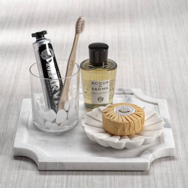 Ensemble de 2 assiettes décoratives en marbre Riu, Blanc