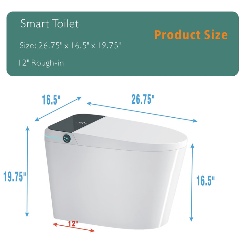 Toilette moderne blanche intelligente avec bidet - siège à ouverture / fermeture automatique, capteur de pied, fonction de séchage, couvercle de siège avancé, forte capacité de chasse d'eau,