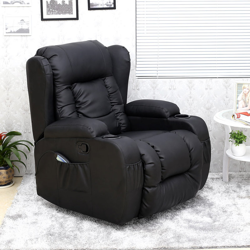 Bonded Leather Electric Recliner with Massager and Heating, Black