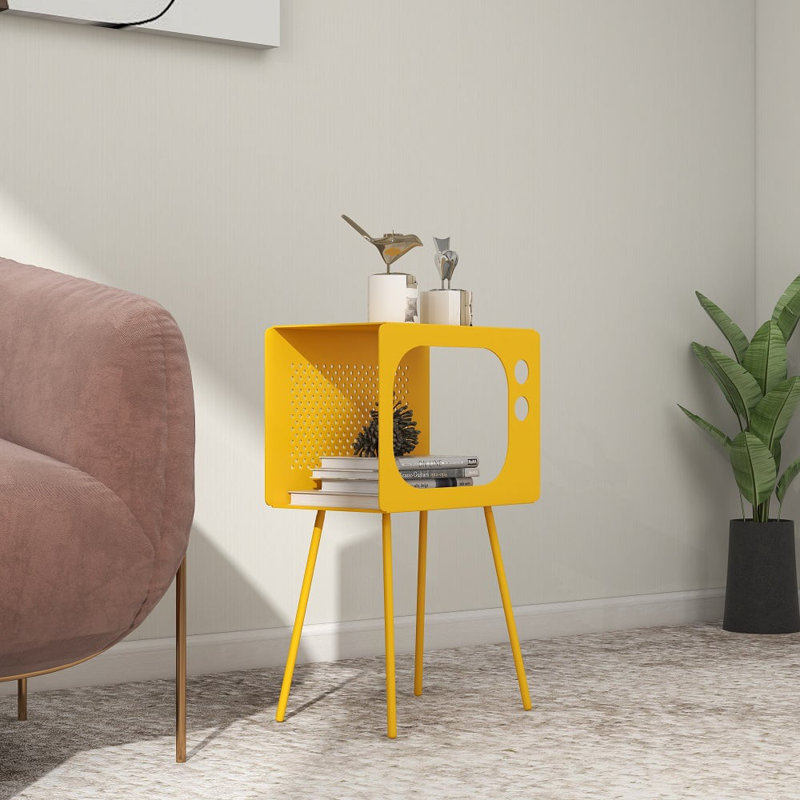 Stert Modern End Table In Television Shape Hollow Side Table, Yellow