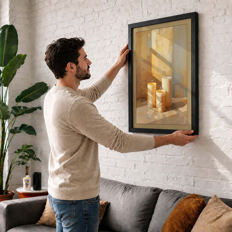 Boxes in Golden Light Minimalist - Framed Print, A3 - 42.0 x 29.7 cm, White
