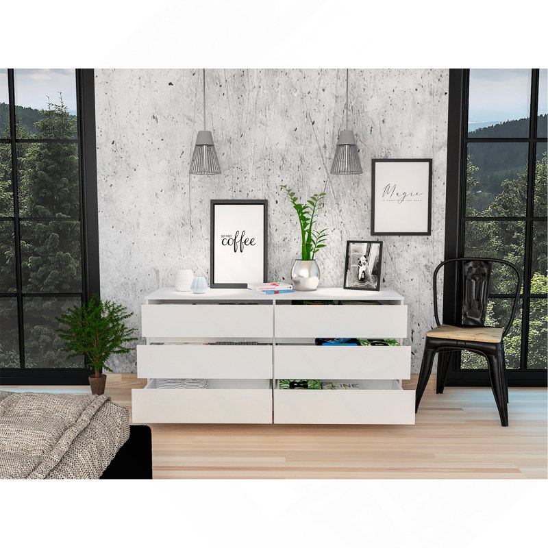 Commode rectangulaire blanche à 6 tiroirs