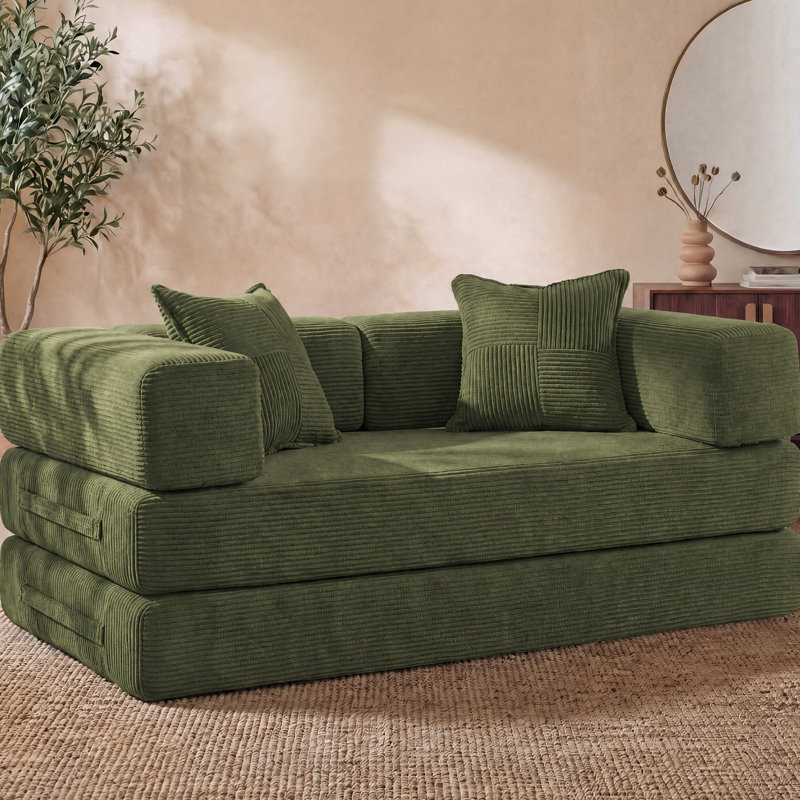 Convertible Sleeper Sofa With Removable Armrests, Corduroy Fabric Sofa Couch, No Assembly Required For Living Room, Dorm, Studio