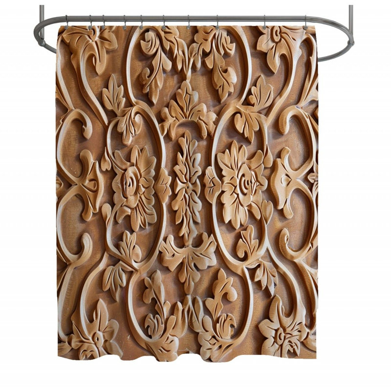 Rideau de douche à motif floral en bois - Décoration de salle de bain artisanale, H 83 po x l 70 po