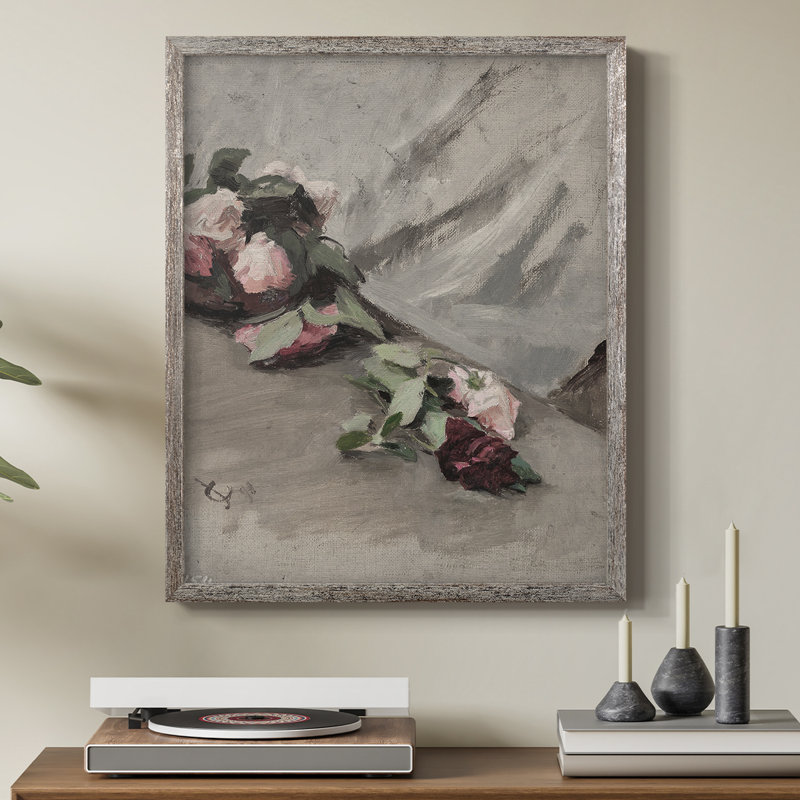 Reproduction florale vintage avec encadrement CCL XXXII - bois massif, H 11 po x l 9 po