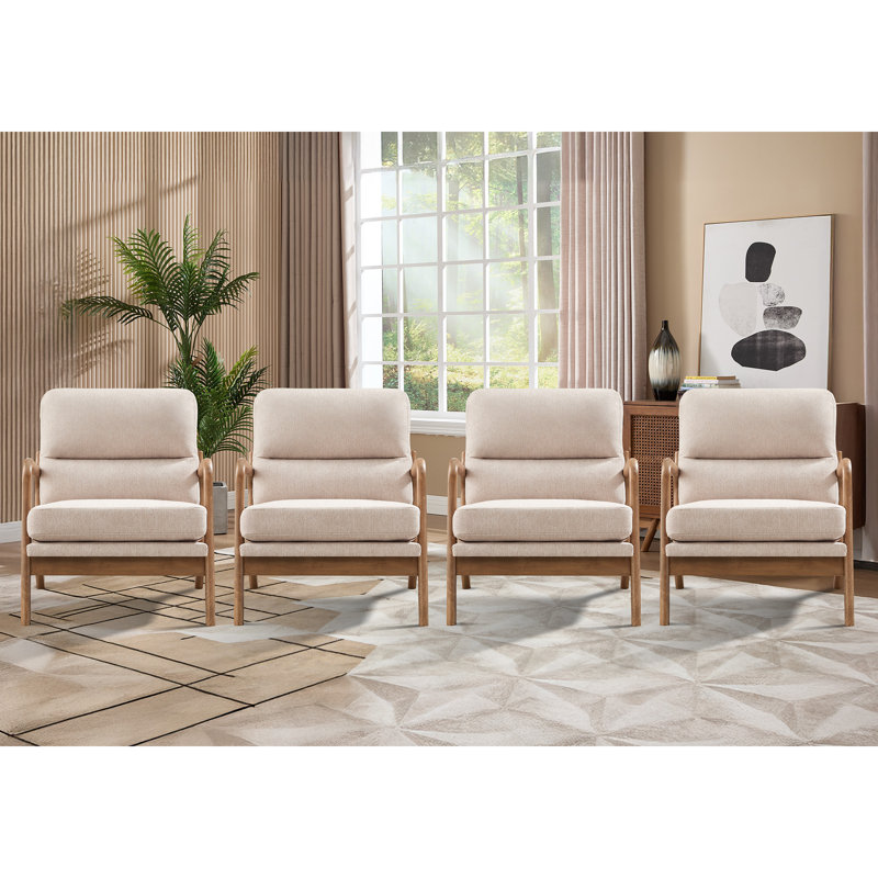 25.59'' Wide Upholstered Fabric Accent Armchair With Solid Wood Leg (Set of 4), Beige