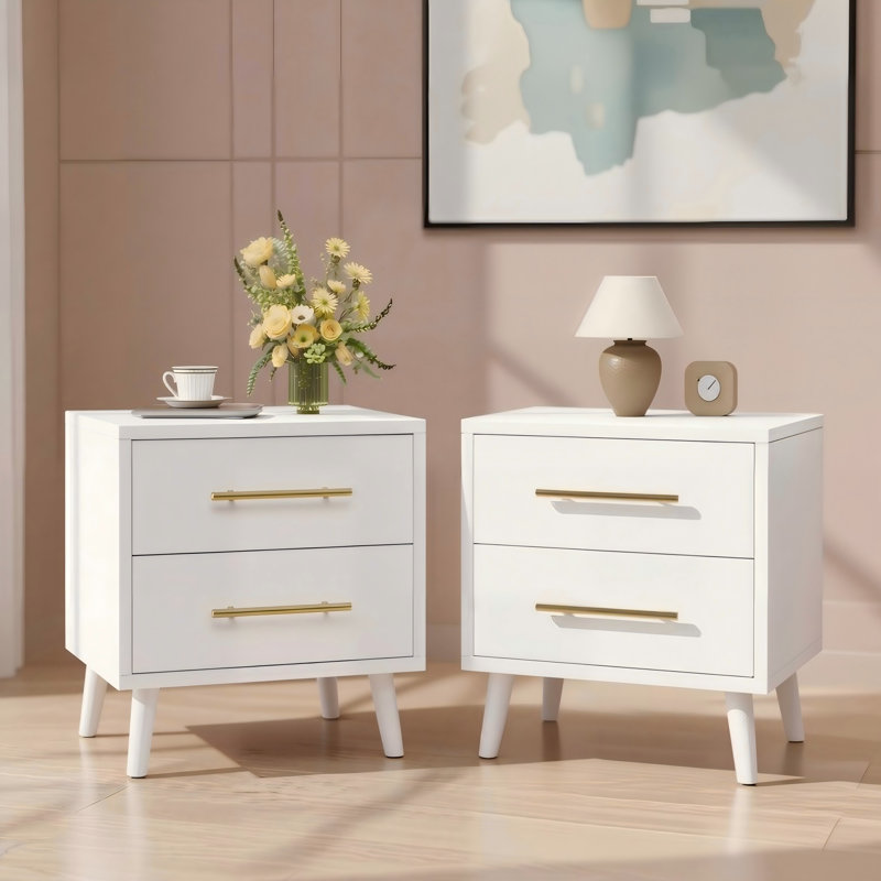 Modern Wooden Nightstands, 20" Bedside Tables with 2 Drawers & Metal Handles for Bedroom(Set of 2)
