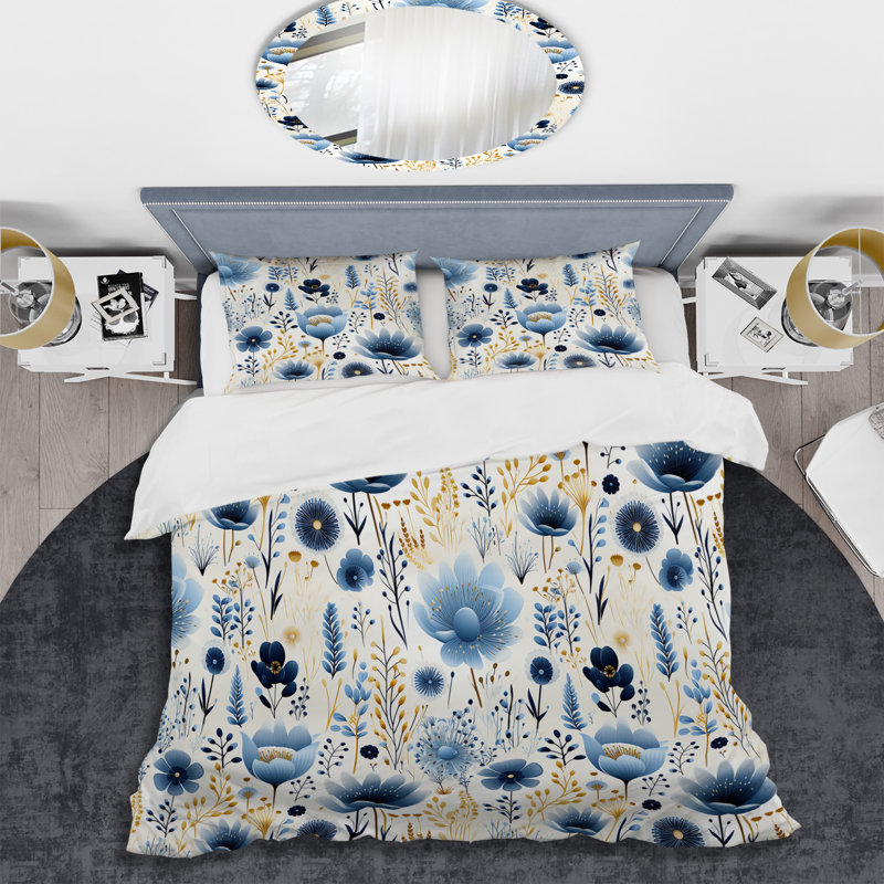 Blue And White Ferns Tranquility III - Ensemble de housse de couette à motif floral
