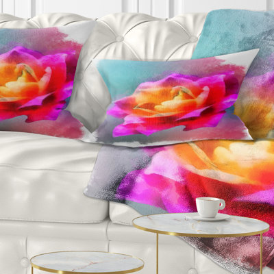 Dessin de rose mauve fait à la main - coussin décoratif imprimé floral