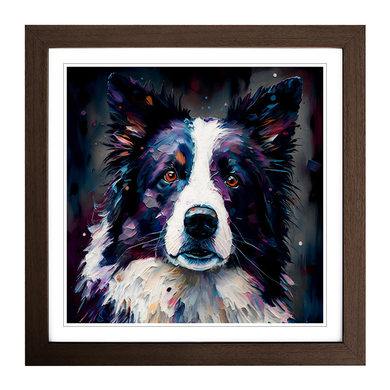 Border Collie Palette Knife Painting No.1 - Framed Print, Walnut