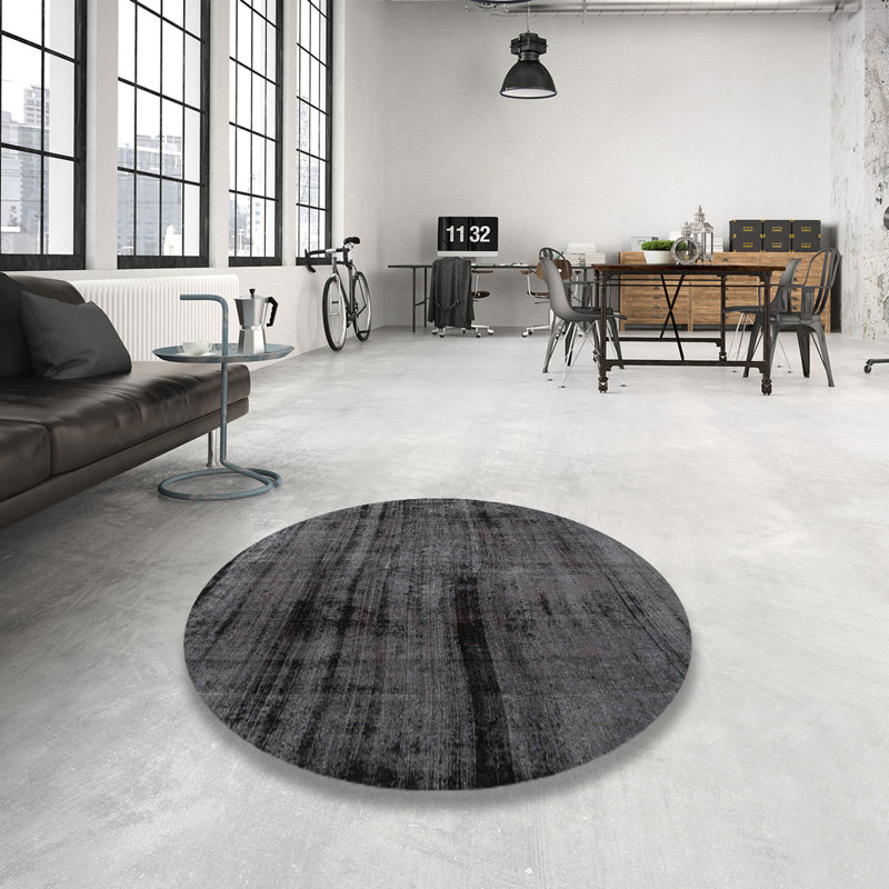 Tapis gris/zone noire contemporaine, Rond 8 pi