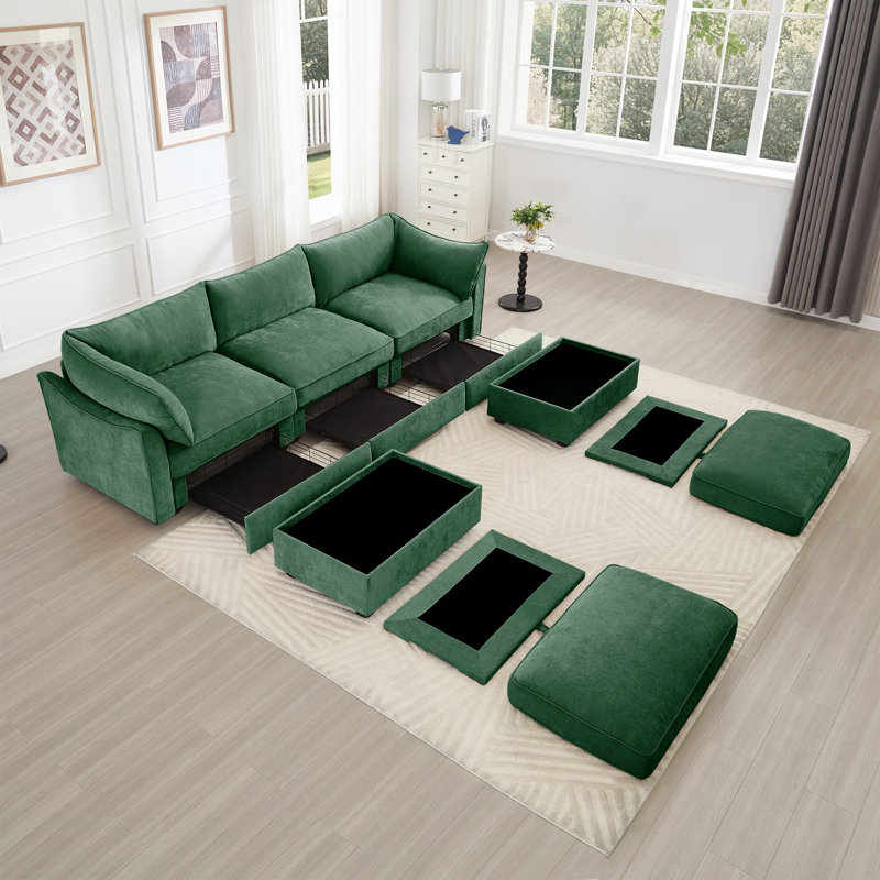 Canapé modulaire en chenille, Chenille orange