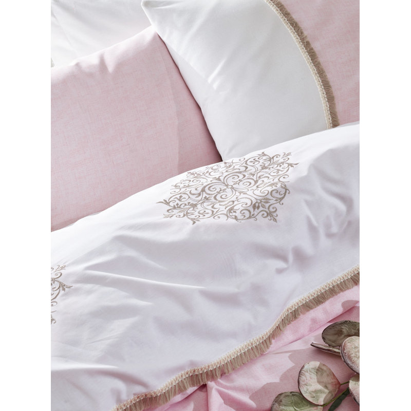 Ensemble de housse de couette 100% coton 6 pièces Soule, Rose / blanc