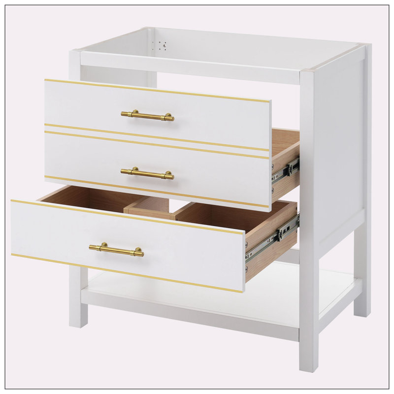 White and Gold Freestanding Single Bathroom Vanity Base