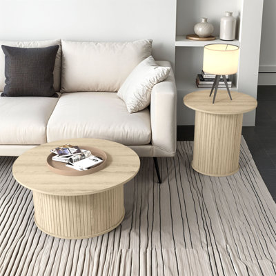 Aurel Fluted 2 Piece Living Room Round Coffee Table & End Table (Set) by Latitude Run