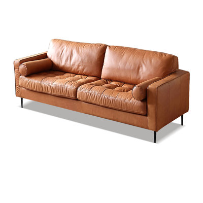 Causeuse coussin orange en cuir véritable